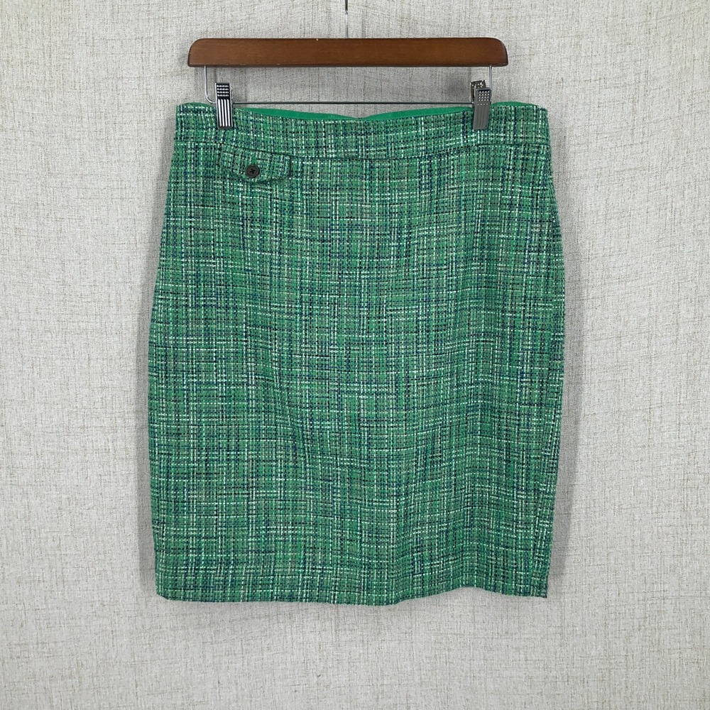 J.Crew No. 2 Pencil Skirt Women 10 Green Cotton Tweed Classic Preppy‎ Office